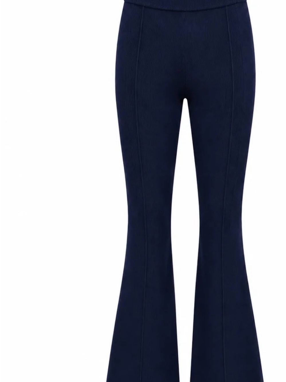 Aleeza Paris Navy High-Waist Flared Knit Pants